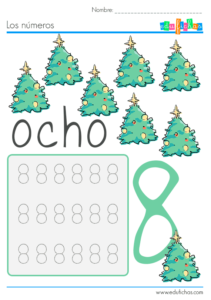 ficha de navidad del número ocho